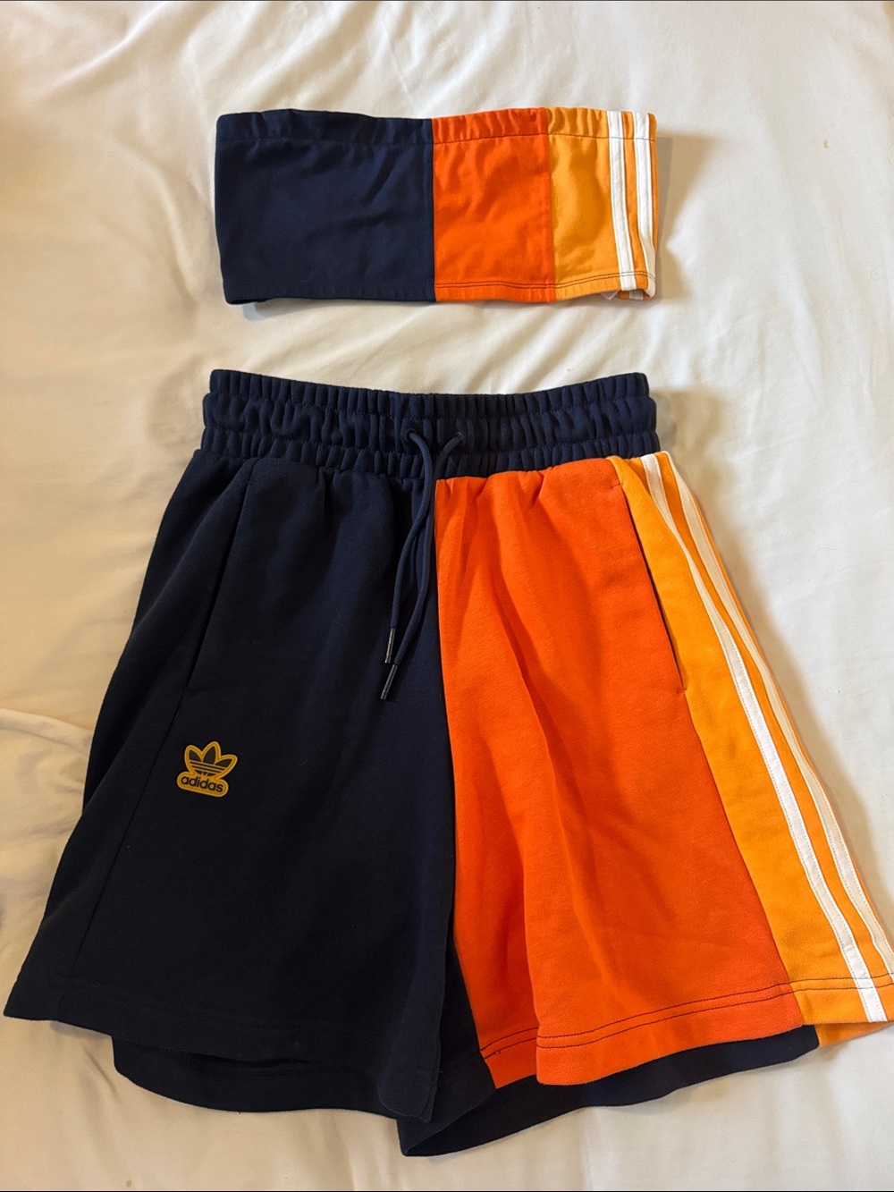 adidas Navy, Orange & Yellow Colorblock Athletic Shorts with Top